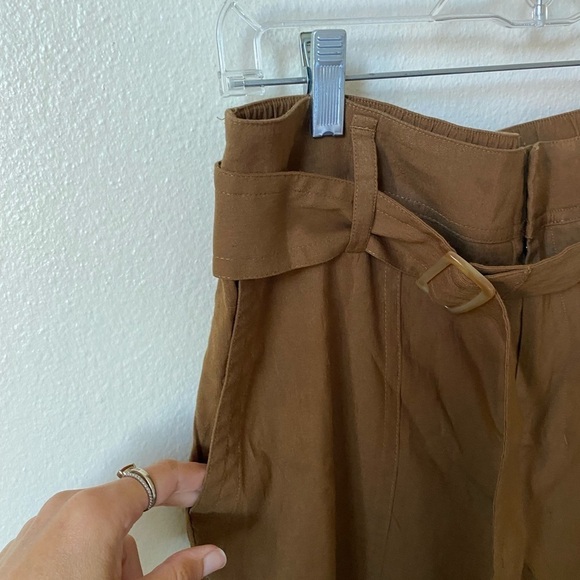 Vince Women’s Belted Linen Pants in Pecan Size L Relaxed Fit Casual Lightweight - Picture 5 of 10